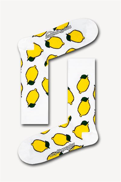 Beyaz Limon Renkli Unisex Çorap