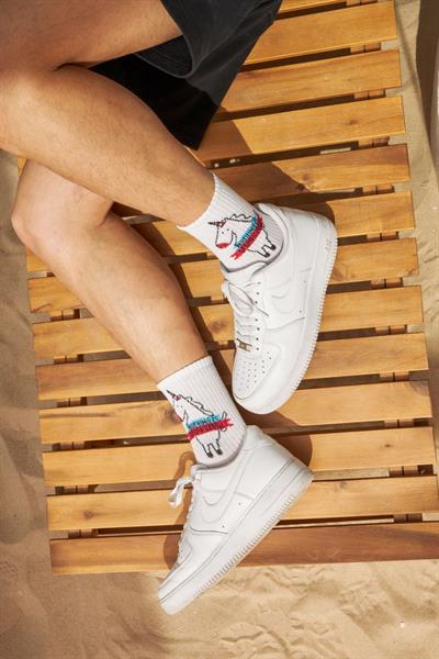Beyaz Unicorn Desenli Atletik Unisex Çorap