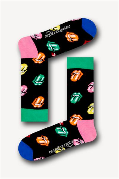 Colorful Lips Desenli Renkli Unisex Çorap