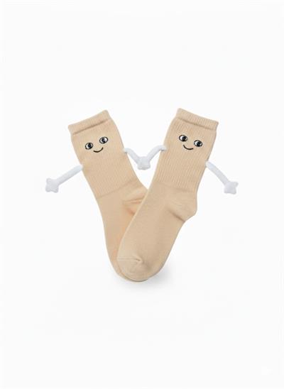 El Ele Tutuşan Krem Atletik Çorap