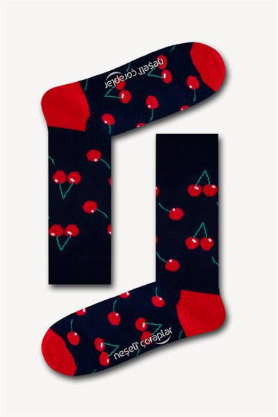 Kiraz Desenli Renkli Unisex Çorap