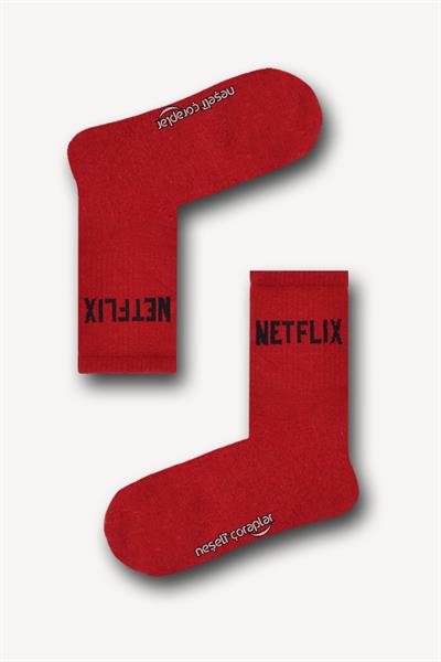 Kırmızı Netflix Desenli unisex Kadın Çorap