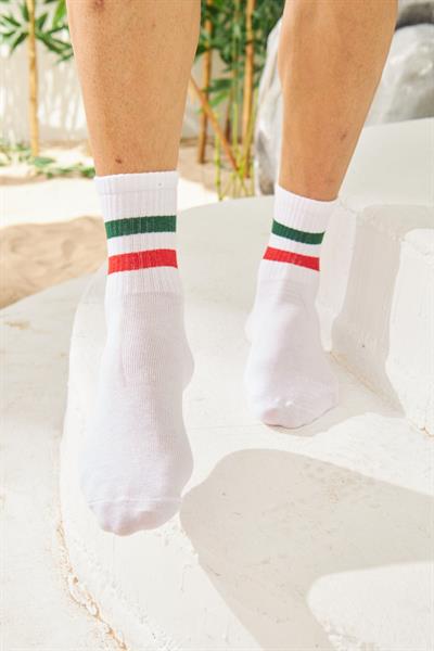 Kırmızı Yeşil Çizgili Atletik Unisex Çorap