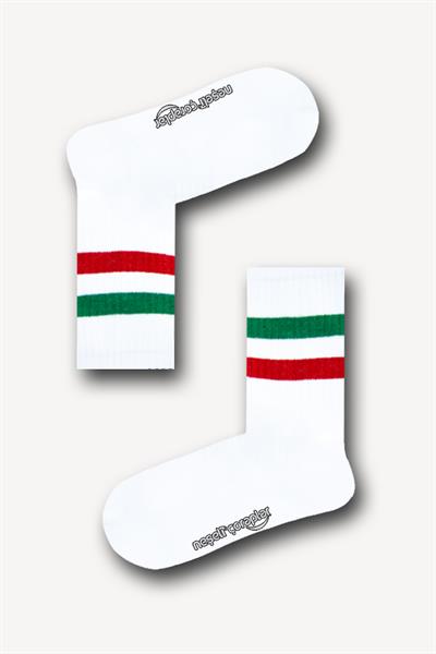 Kırmızı Yeşil Çizgili Atletik Unisex Çorap