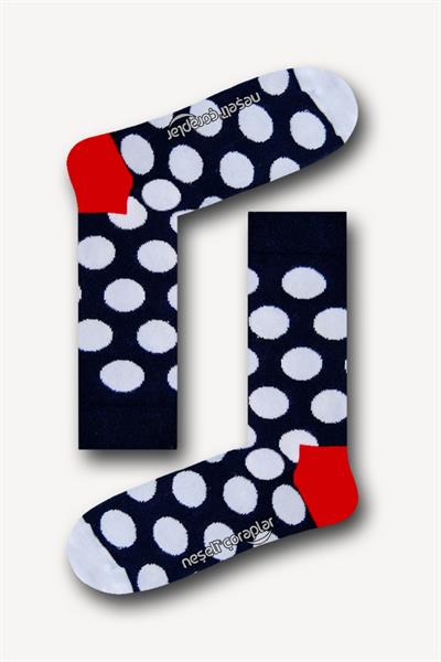Lacivert Dots Desenli Unisex Kadın Çorap