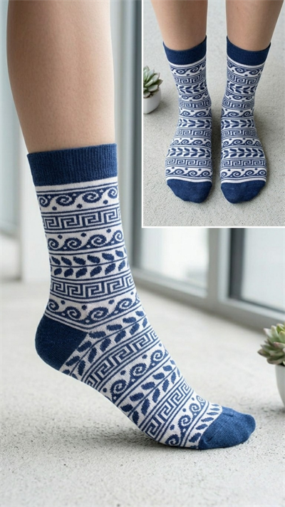 Mavi Çiçekler Renkli Unisex Çorap