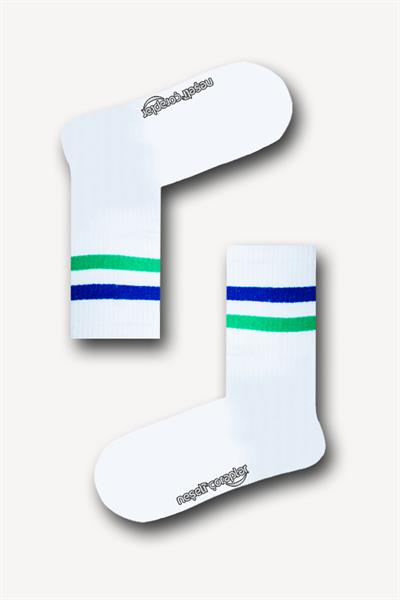 Mavi Yeşil Çizgili Atletik Unisex Çorap 