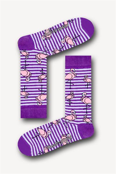 Mor Flamingo Desenli Renkli Unisex Çorap 