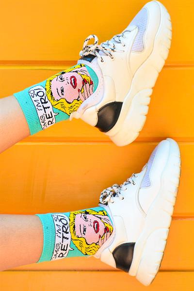 OMG! Retro Desenli Renkli Unisex Çorap