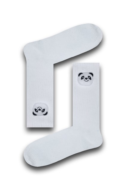 Panda Aksesuarlı Beyaz Unisex Atletik Çorap