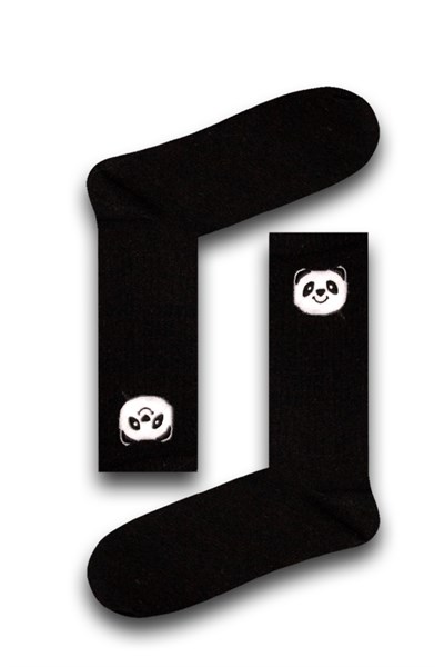 Panda Aksesuarlı Siyah Unisex Atletik Çorap