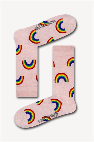 Pembe Gökkuşağı Renkli Unisex Çorap