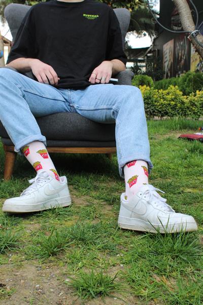 Pembe Neşeli Patates Renkli Unisex Çorap