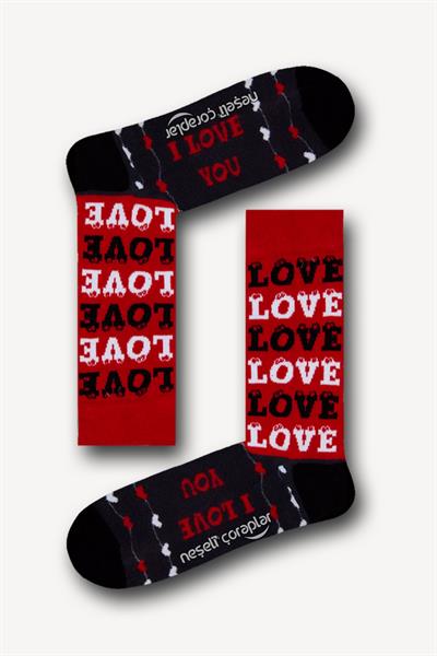 Siyah Love Desenli Renkli Unisex Çorap