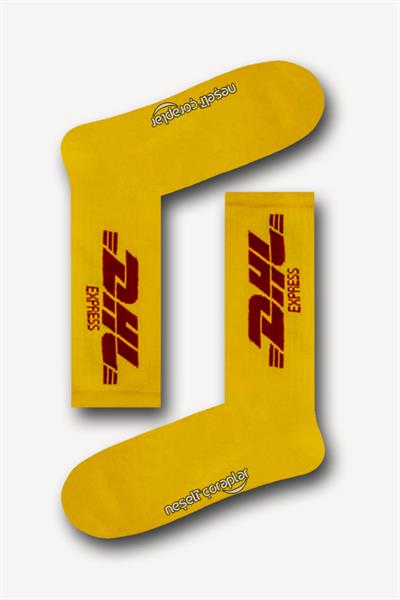 Turuncu Dhl Express Desenli Atletik Unisex Çorap