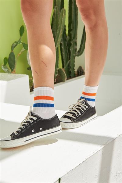Turuncu Mavi Çizgili Atletik Unisex Çorap 