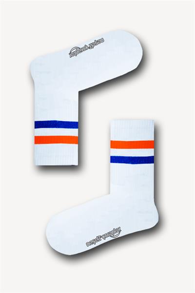 Turuncu Mavi Çizgili Atletik Unisex Çorap 