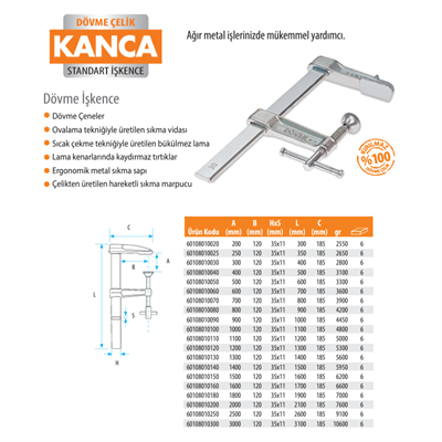 Kanca Schwerlast-Ganzstahl-Schraubzwinge 100 cm – 1000x120 mm