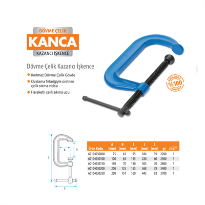 Kanca Geschmiedete C-Schraubzwinge 200 mm