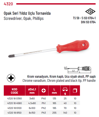 İzeltaş Opaque Series Phillips Tip Screwdriver 4.5×80