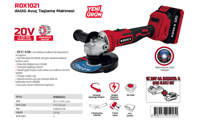 Rodex Rdx1021 Cordless Palm Grinder 20V 4Ah