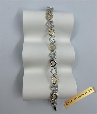 Silver Gold Zirkon Taş Kalp Bileklik