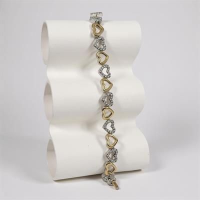 Silver Gold Zirkon Taş Kalp Bileklik
