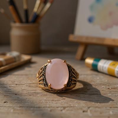 Bronz Pembe Taşlı Detaylı Ayarlanabilir Yüzük