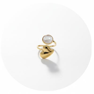 Çelik Gold Sedefli Oval Taşlı Kalp Detaylı Ayarlanabilir Yüzük