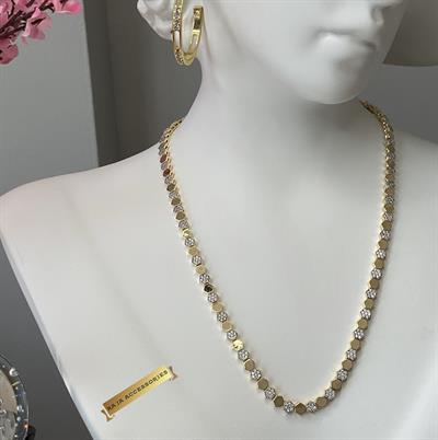 Açık Gold Taşlı Petek Motifli Kolye