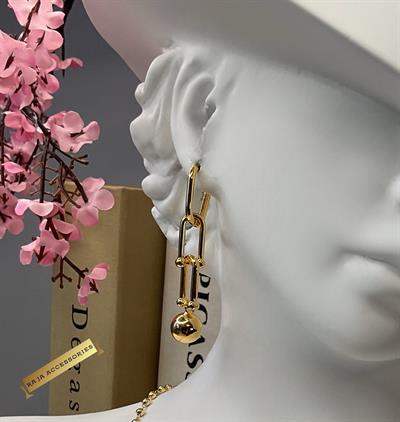 Tffny Model Top Detaylı Kalın Zincir Sallantılı Gold Küpe