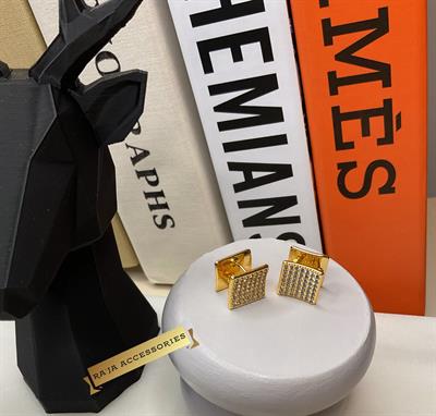 Full Zirkon Taşlı Kare Gold Küpe