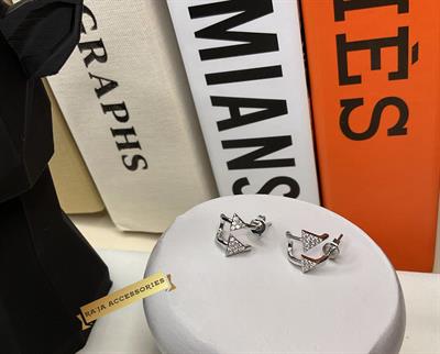 Zirkon Taşlı Küçüklü Büyüklü Üçgen Silver Küpe