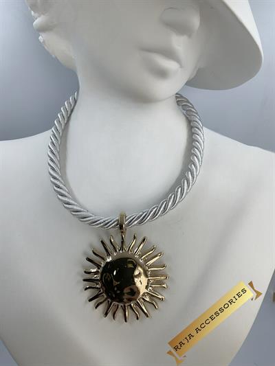 Güneş Charm Detaylı Silver Halat Kolye