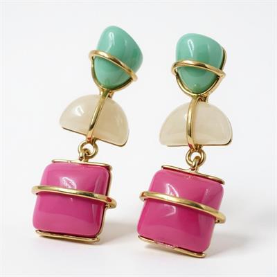 Gold Pembe Yeşil Taş Sallantılı Küpe