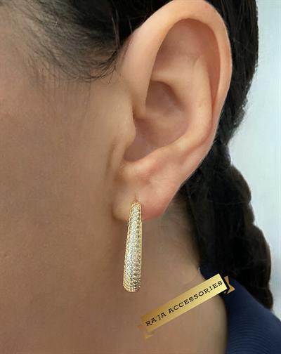 Zirkon Taşlı Gold Oval Luxury Series Küpe