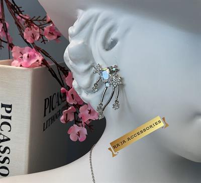 Yıldız Tasarımlı Silver Baget Büyük Zirkon Taşlı Sallantılı Luxury Series Küpe