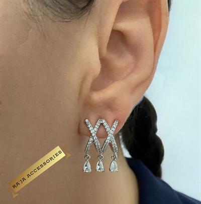 Özel Seri Damla Zirkon Taş Sallantılı X Model  Silver Luxury Series Küpe