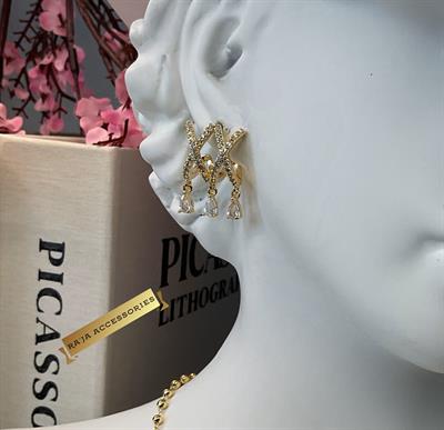 Özel Seri Damla Zirkon Taş Sallantılı X Model Luxury Series Küpe