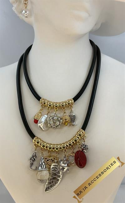 Marka Model 2li Charm Uçlu Kordon Kolye Set