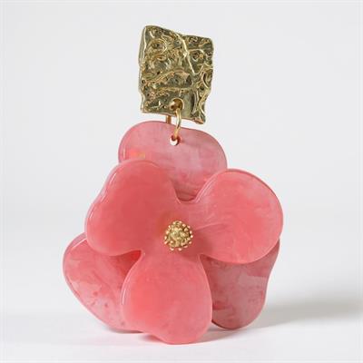 Pembe Sedefli Çiçek Model Ortası Gold Boncuklu Tasarım Küpe