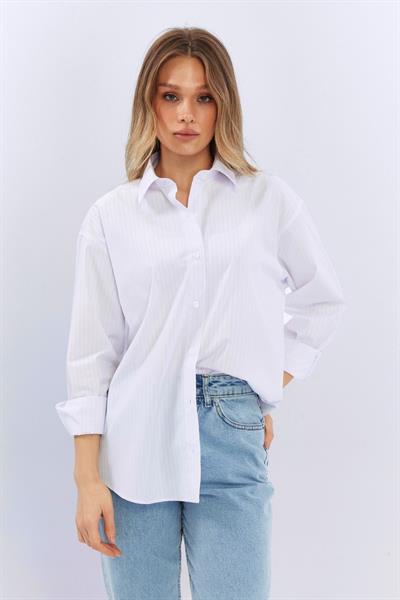 Sky Oversize Çizgili Kadın Gömlek