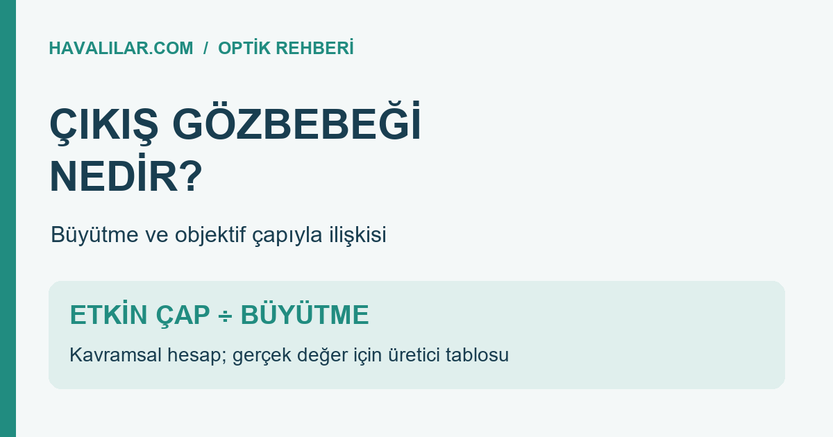 Büyütme,objektif çapı ve çıkış gözbebeği ilişkisini anlatan optik rehberi