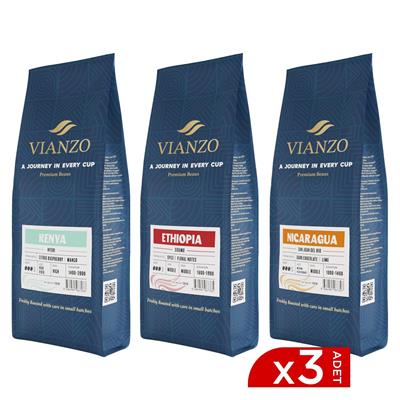 Vianzo Dünya Kahveleri Keşif Paketi – Kenya, Ethiopia, Nicaragua (3'lü Set)