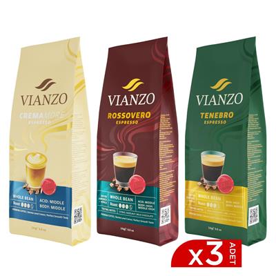 Vianzo Espresso Blend Keşif Paketi – Cremamore, Rossovero, Tenebro (3'lü Set)