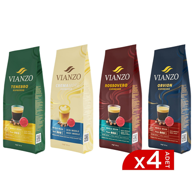Vianzo Espresso Blend Keşif Paketi – Orvion, Cremamore, Rossovero, Tenebro (4'lü Set)