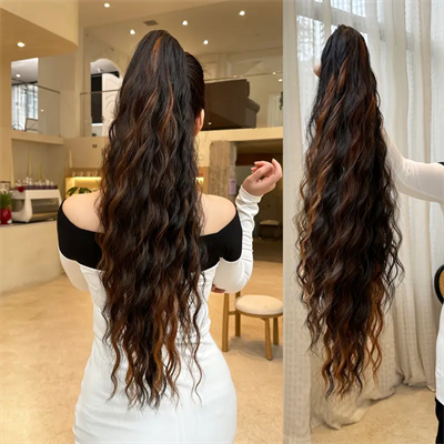 Kahverengi Balyaj At Kuyruğu Dalgalı Pençe Tokalı Takma Saç Postiş 71 Cm 140gr