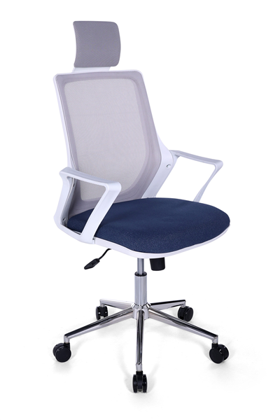 Ofisbazaar Alf Beyaz Fileli Yönetici Koltuğu | Ergonomik Başlıklı Ofis Koltuğu Mavi/Gri