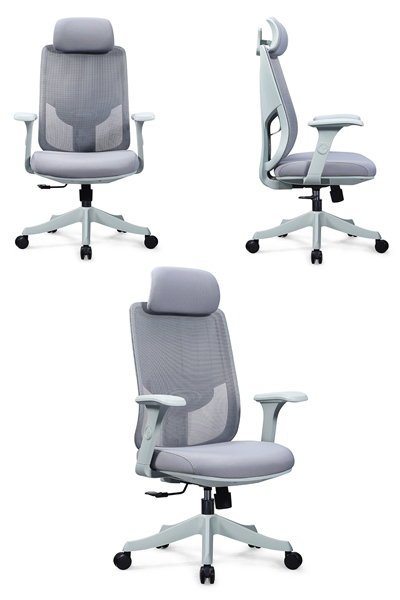 Ofisbazaar Atlas Premium Ergonomik Fileli Yönetici Koltuğu | Başlıklı Ofis ve Çalışma Koltuğu Gri