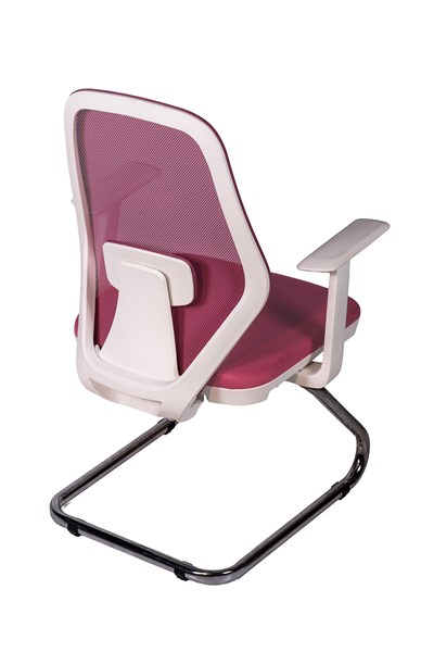 Ofisbazaar Dali Beyaz Fileli Misafir Koltuğu | Ergonomik Toplantı ve Bekleme Koltuğu Pembe